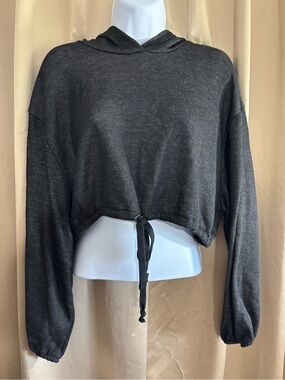 Final Touch Charcoal Black Cropped Hooded Drawstring Sweatshirt